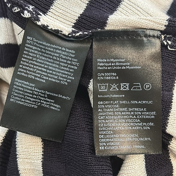 Ribbed Knit Black & Cream Striped Maxi Dress – V-Neck Cap Sleeve Side Slit Sz M - Picture 7 of 7